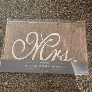 Burlap Mr and Mrs chair signs. Burlap signs, gifts, bride to be, and Miss to Mrs